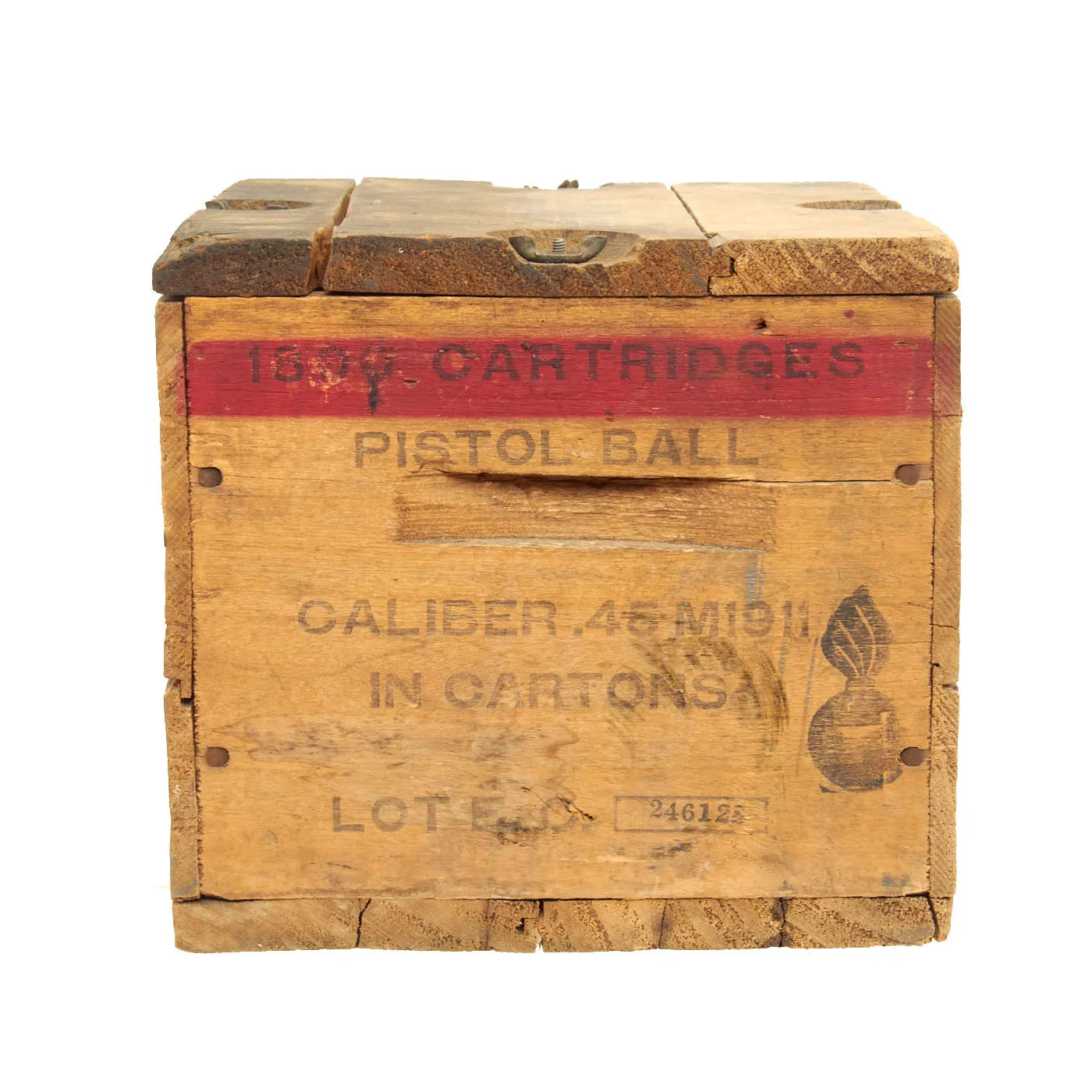 Original U.S. WWII Colt M1911 .45 ACP 1800 Cartridge Wooden Ammunition Crate - Evansville Ordnance Plant