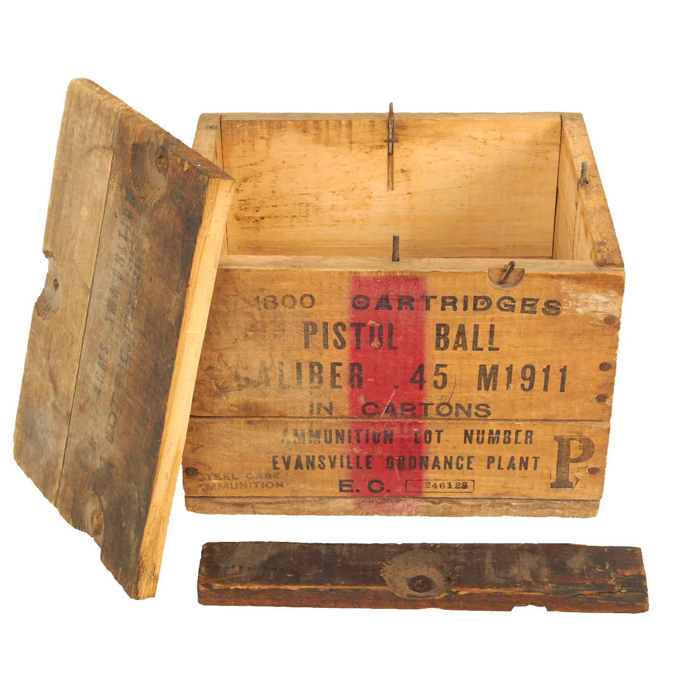 Original U.S. WWII Colt M1911 .45 ACP 1800 Cartridge Wooden Ammunition Crate - Evansville Ordnance Plant