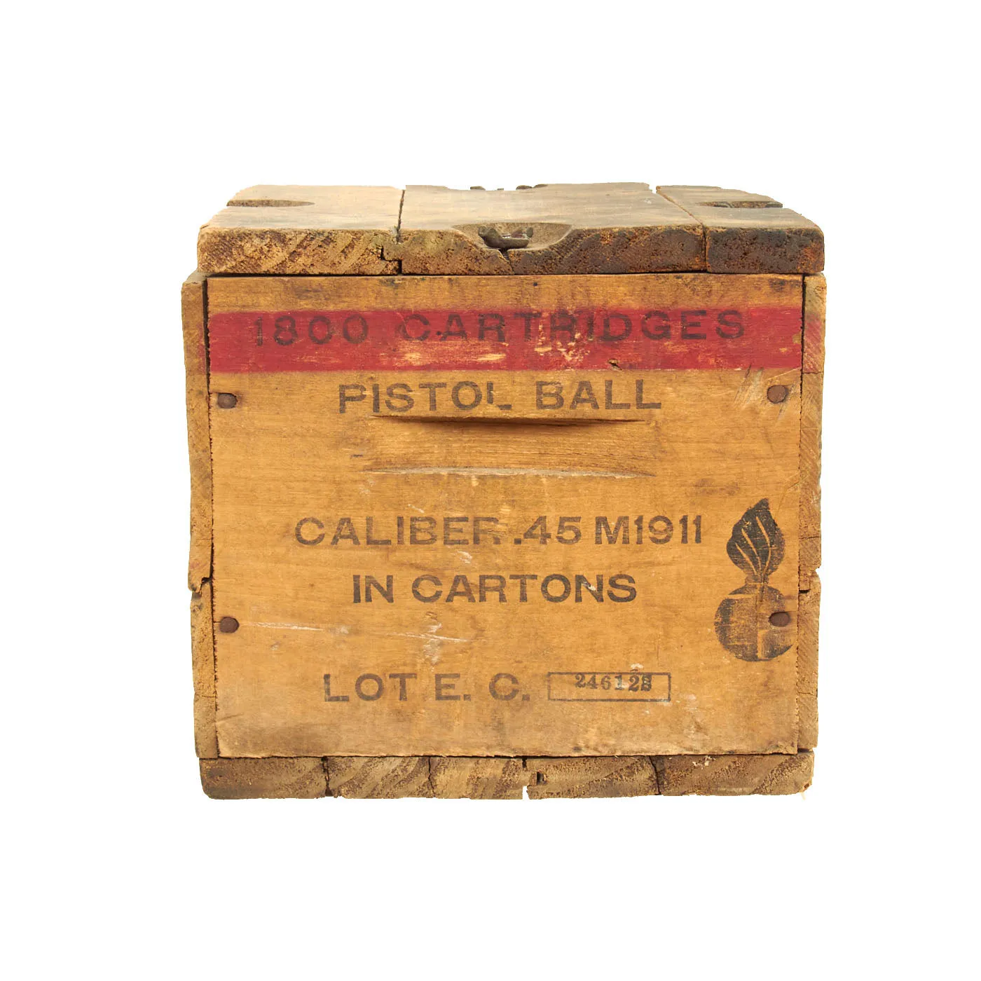 Original U.S. WWII Colt M1911 .45 ACP 1800 Cartridge Wooden Ammunition Crate - Evansville Ordnance Plant