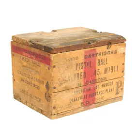 Original U.S. WWII Colt M1911 .45 ACP 1800 Cartridge Wooden Ammunition Crate - Evansville Ordnance Plant