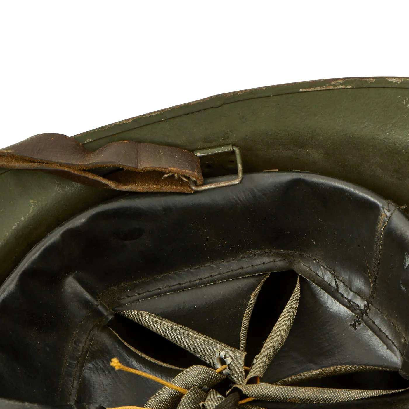 Original WWII French Complete Early Model 1926 Adrian Infantry Helmet with Liner & Chinstrap - Olive Green