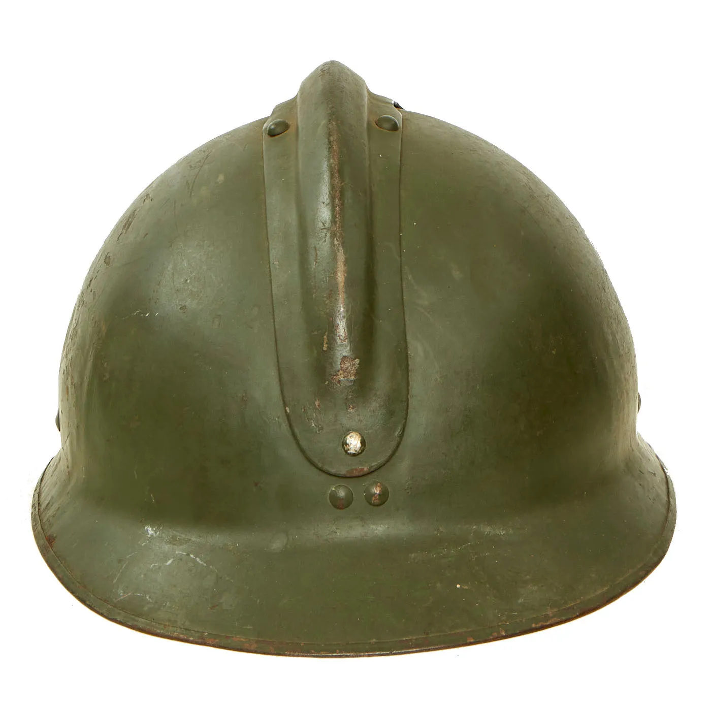 Original WWII French Complete Early Model 1926 Adrian Infantry Helmet with Liner & Chinstrap - Olive Green