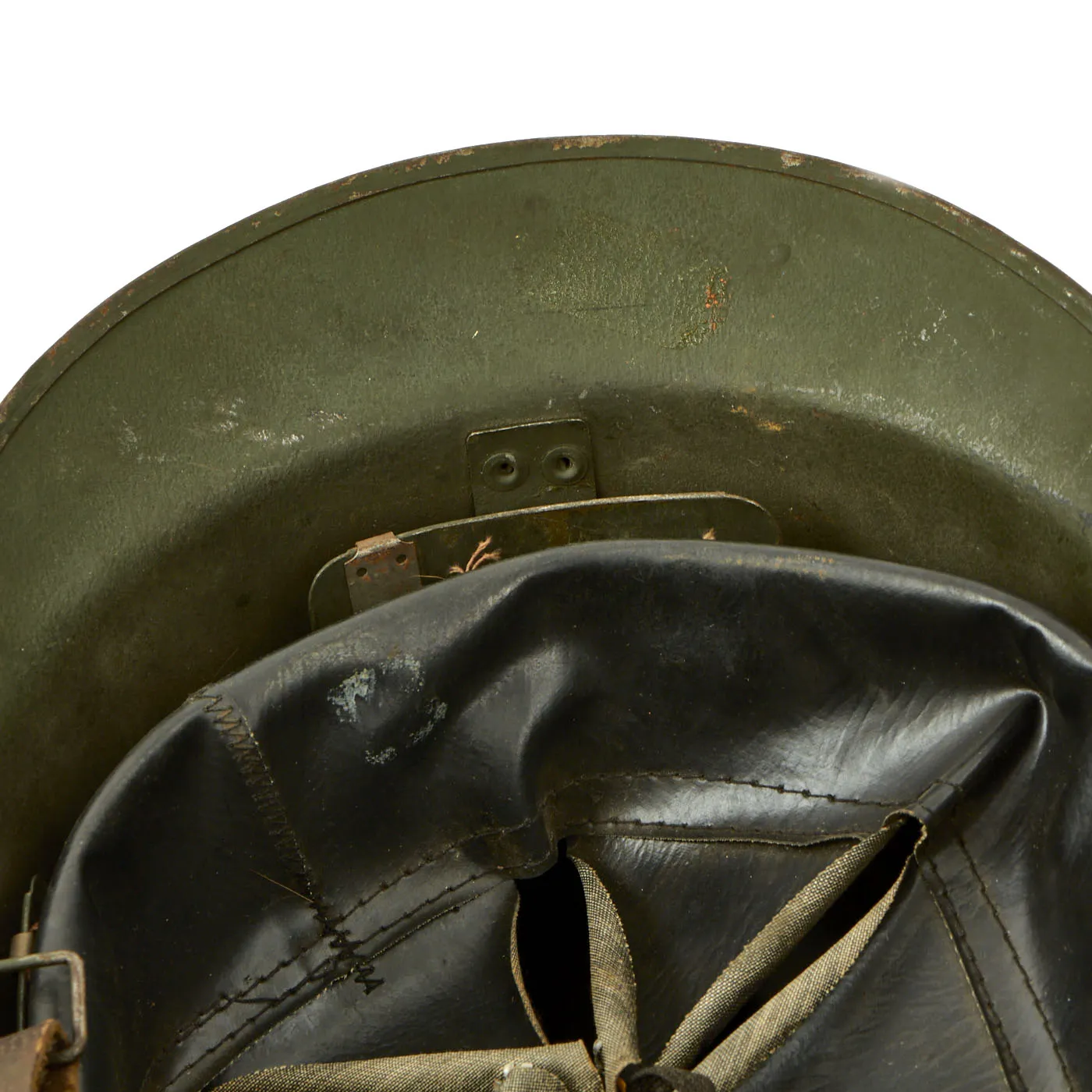 Original WWII French Complete Early Model 1926 Adrian Infantry Helmet with Liner & Chinstrap - Olive Green