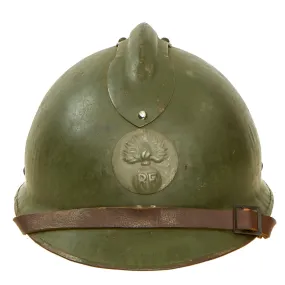 Original WWII French Complete Early Model 1926 Adrian Infantry Helmet with Liner & Chinstrap - Olive Green