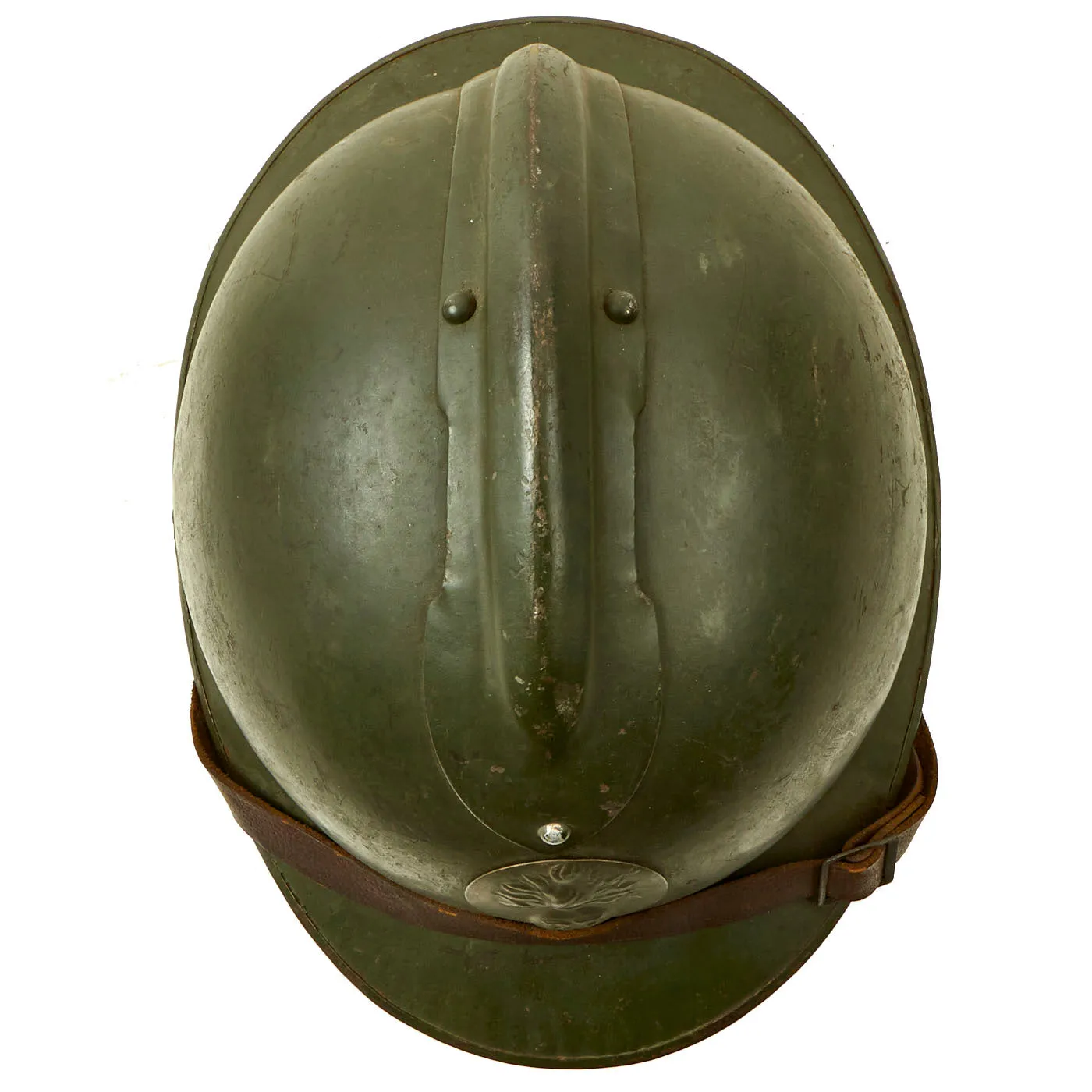 Original WWII French Complete Early Model 1926 Adrian Infantry Helmet with Liner & Chinstrap - Olive Green