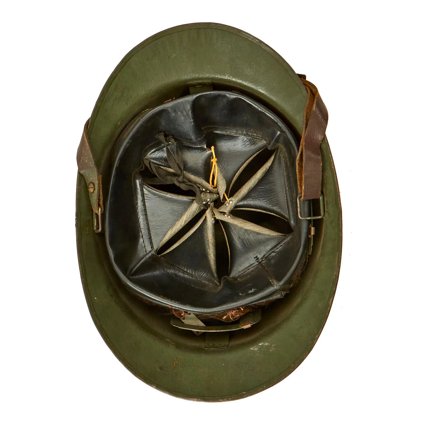 Original WWII French Complete Early Model 1926 Adrian Infantry Helmet with Liner & Chinstrap - Olive Green