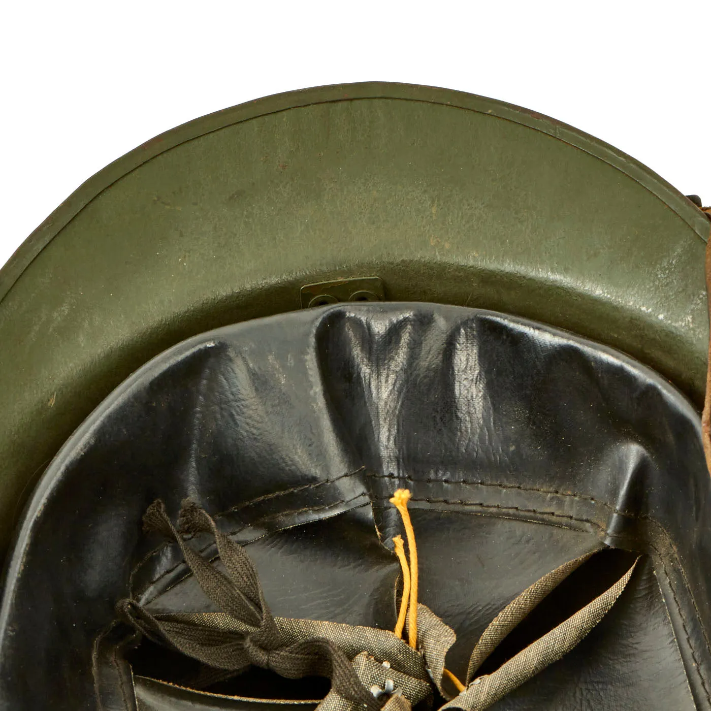 Original WWII French Complete Early Model 1926 Adrian Infantry Helmet with Liner & Chinstrap - Olive Green