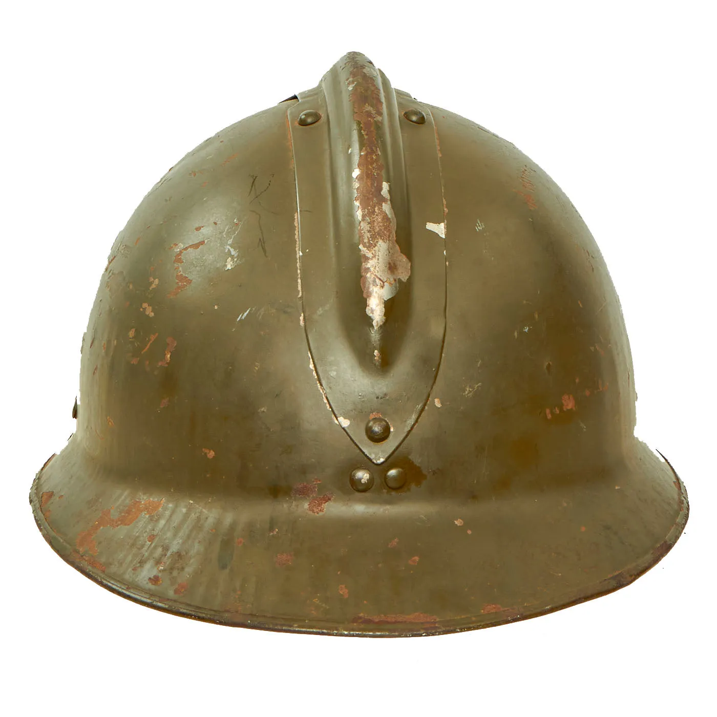 Original WWII French Model 1926 Adrian Défense Passive Civil Defense Helmet with Liner & Chinstrap - Olive Green