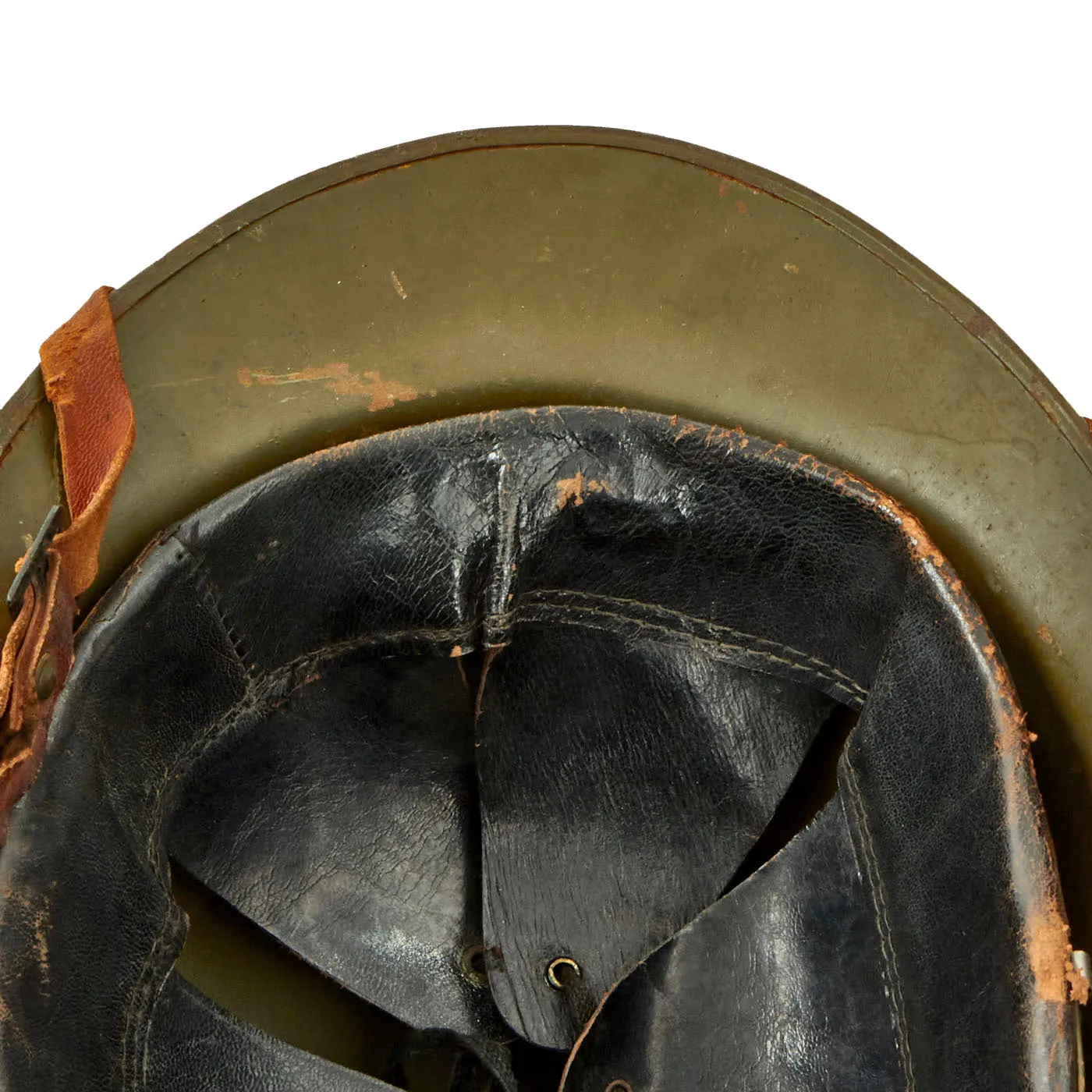 Original WWII French Model 1926 Adrian Défense Passive Civil Defense Helmet with Liner & Chinstrap - Olive Green