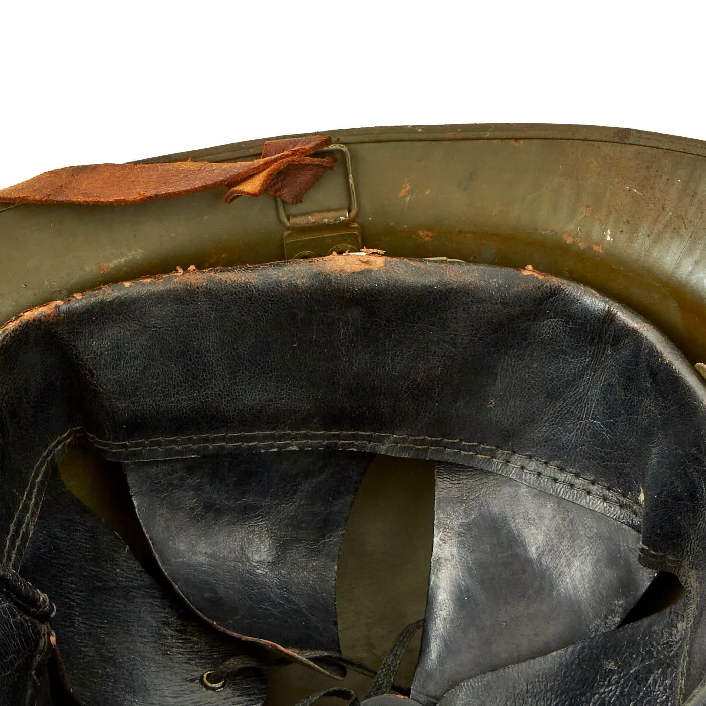 Original WWII French Model 1926 Adrian Défense Passive Civil Defense Helmet with Liner & Chinstrap - Olive Green