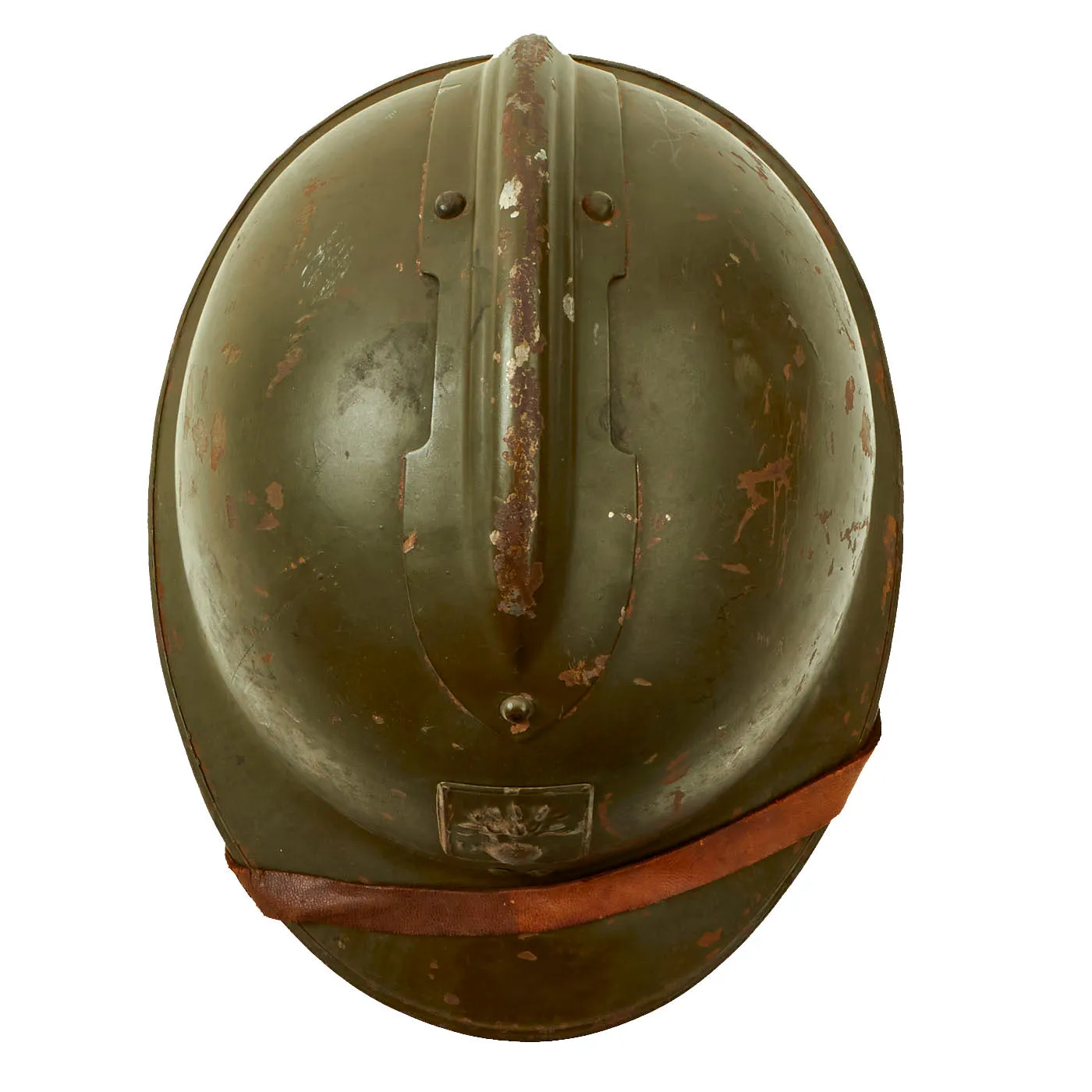 Original WWII French Model 1926 Adrian Défense Passive Civil Defense Helmet with Liner & Chinstrap - Olive Green