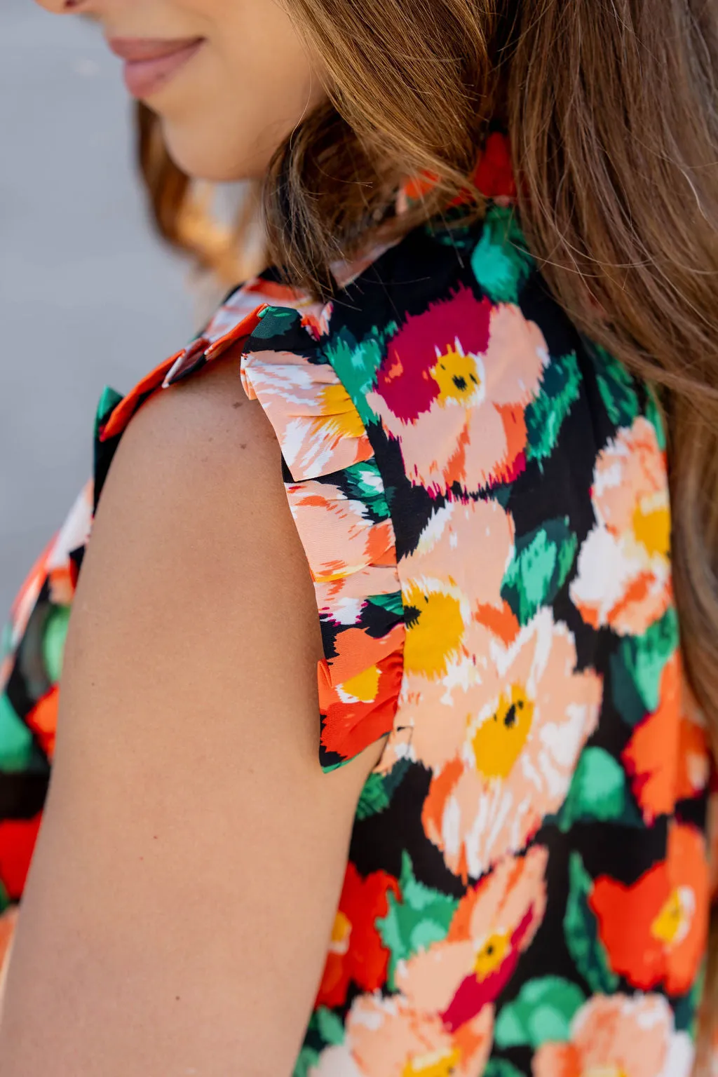 Painted Floral Cinched Trim Tank