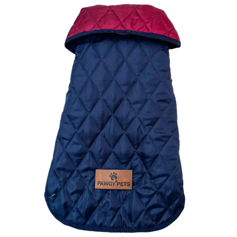 Pawgypets Reversible Quilted Jacket for Dogs and Cats (Navy Blue/Maroon)