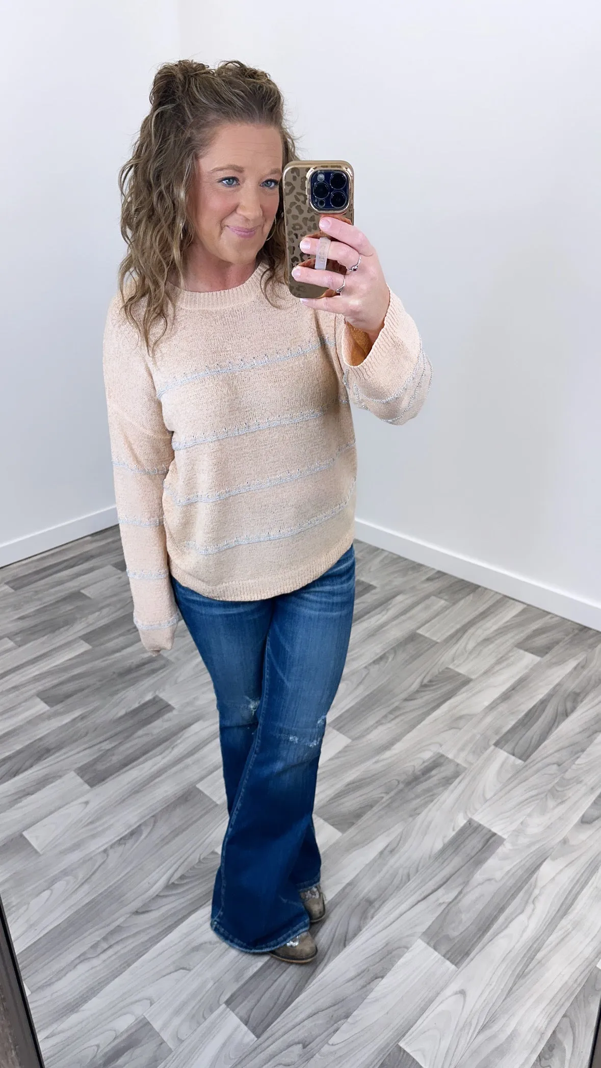 Peach Silver Stripe Sweater