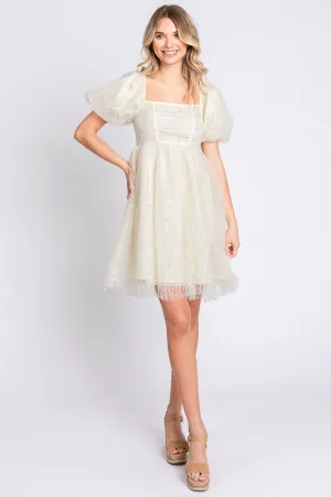 Pearl Mesh Puff Sleeve Babydoll Dress