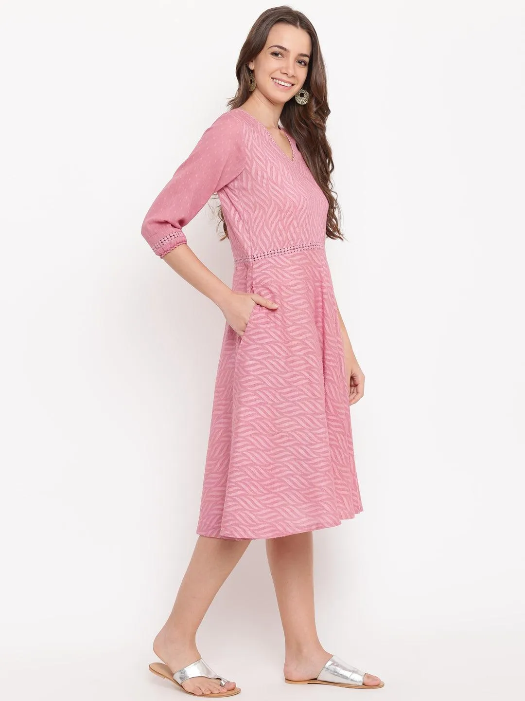 Pink Floral Dobby Lace Dress