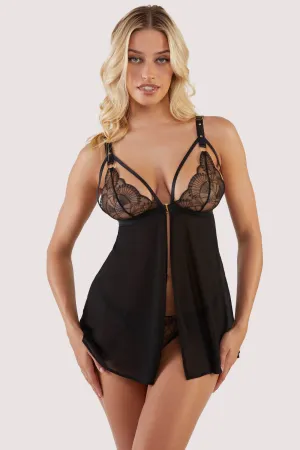 Pippa Black Deco Embroidered Caged Babydoll