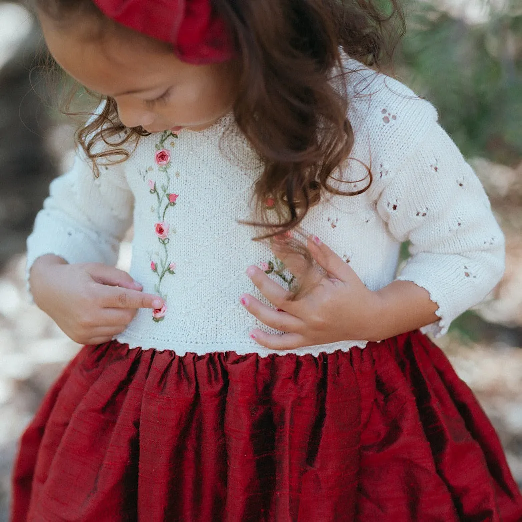 Pointelle Silk Dress - Turtledove/Crimson