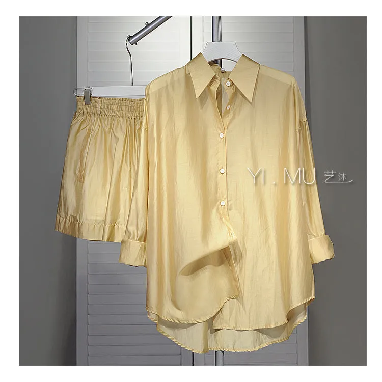 Pre Order:  Tencel Loose Sun Shirt   Short Set