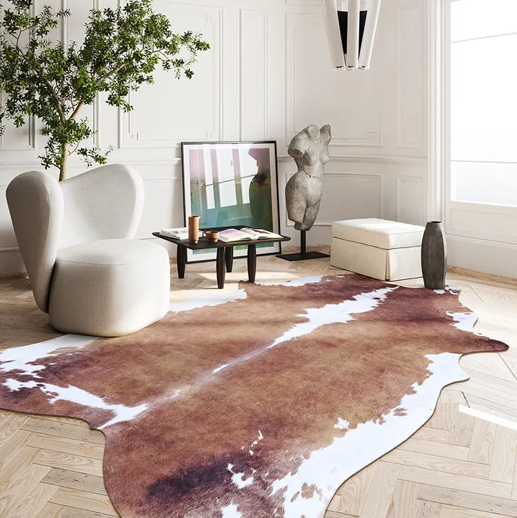 Premium Brown and White Faux Cowhide Rug