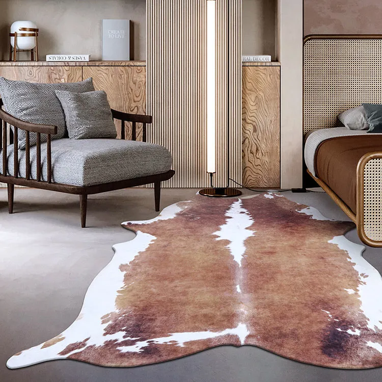 Premium Brown and White Faux Cowhide Rug