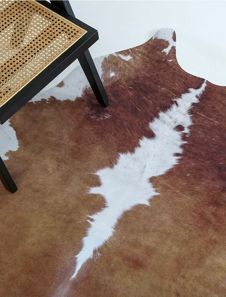 Premium Brown and White Faux Cowhide Rug