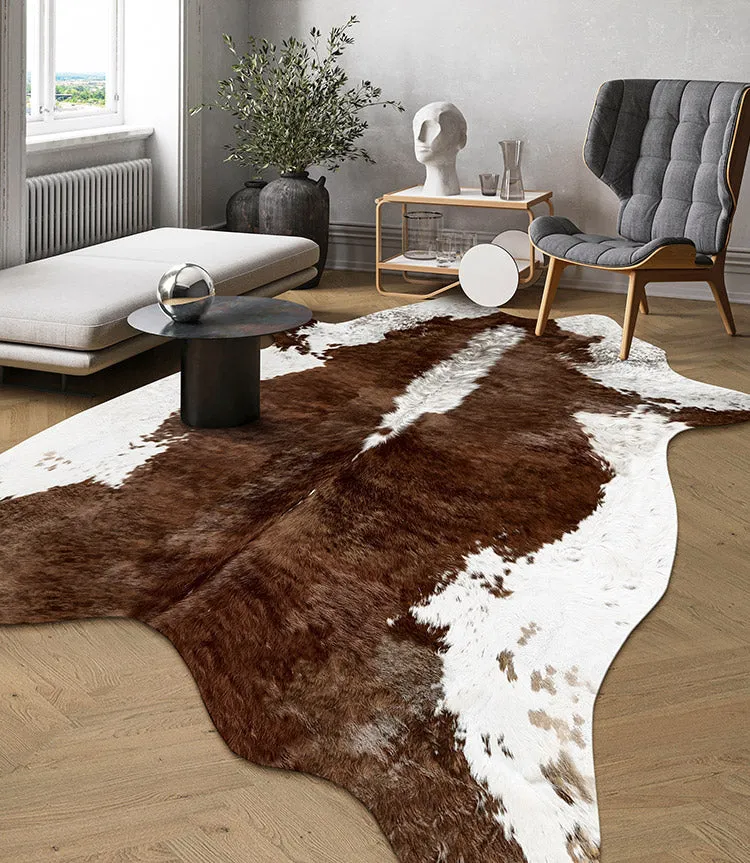 Premium Brown and White Faux Cowhide Rug