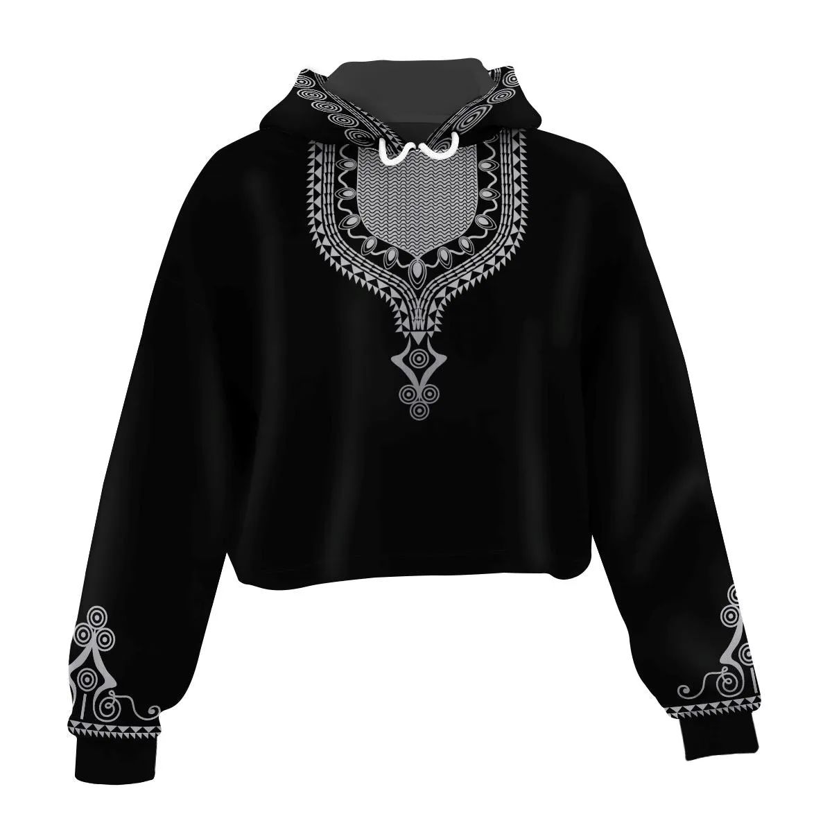 Printed Dashiki Color Black Cropped Hoodie