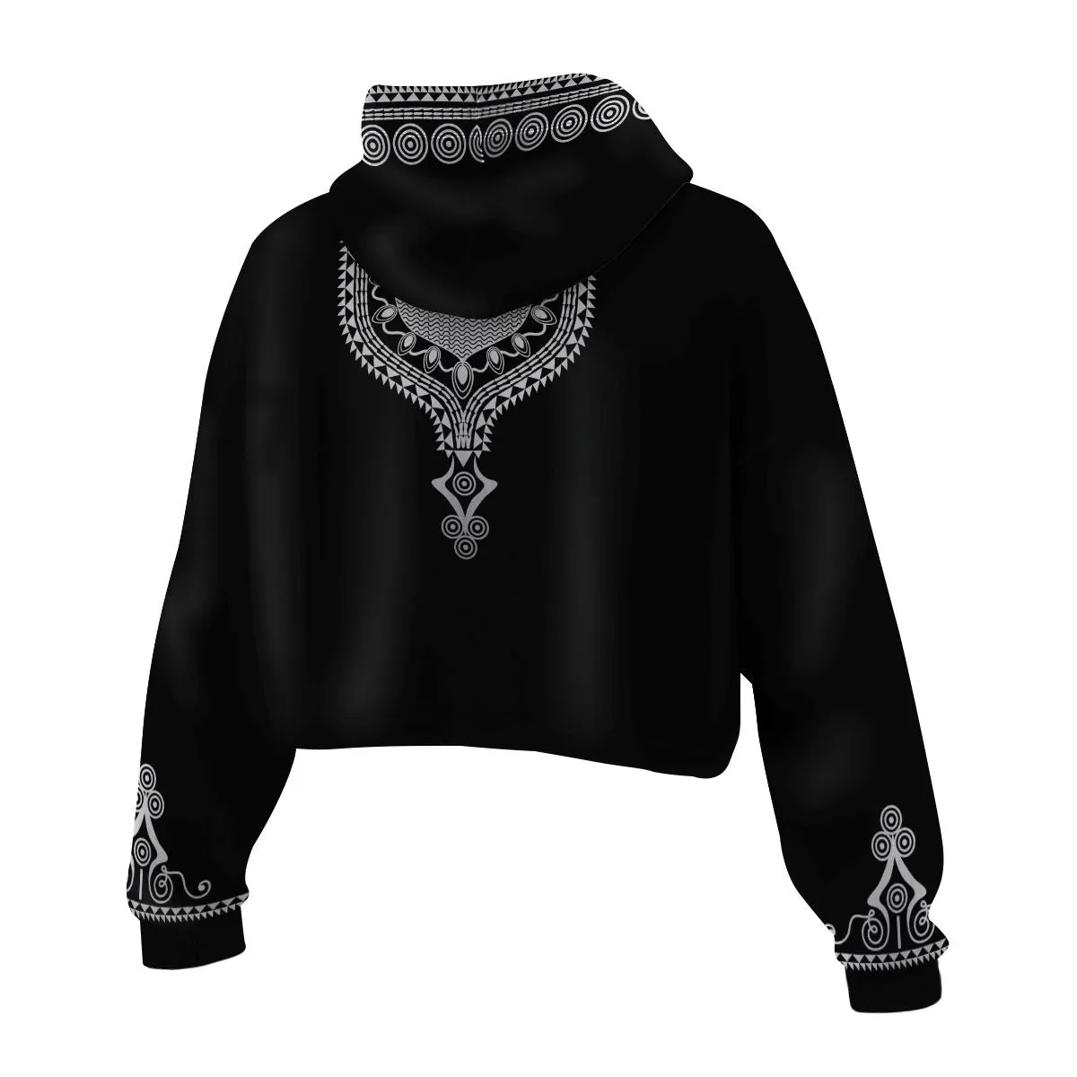 Printed Dashiki Color Black Cropped Hoodie