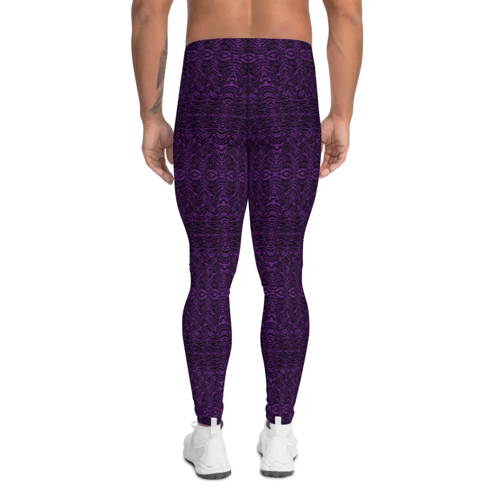 Purple Tiger Stripe Men's Leggings, Tiger Animal Print Meggings Tights-Made in USA/EU