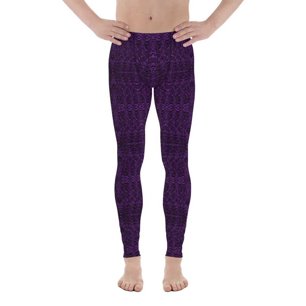 Purple Tiger Stripe Men's Leggings, Tiger Animal Print Meggings Tights-Made in USA/EU