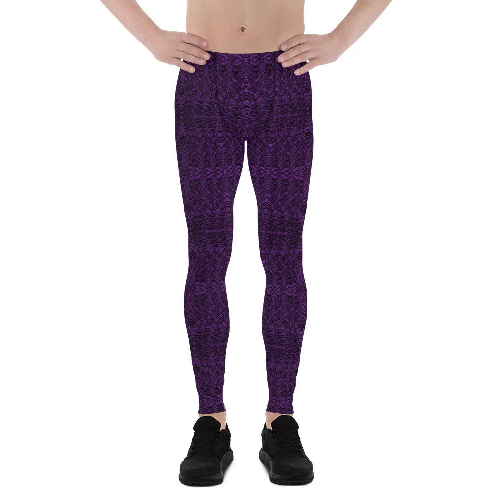 Purple Tiger Stripe Men's Leggings, Tiger Animal Print Meggings Tights-Made in USA/EU