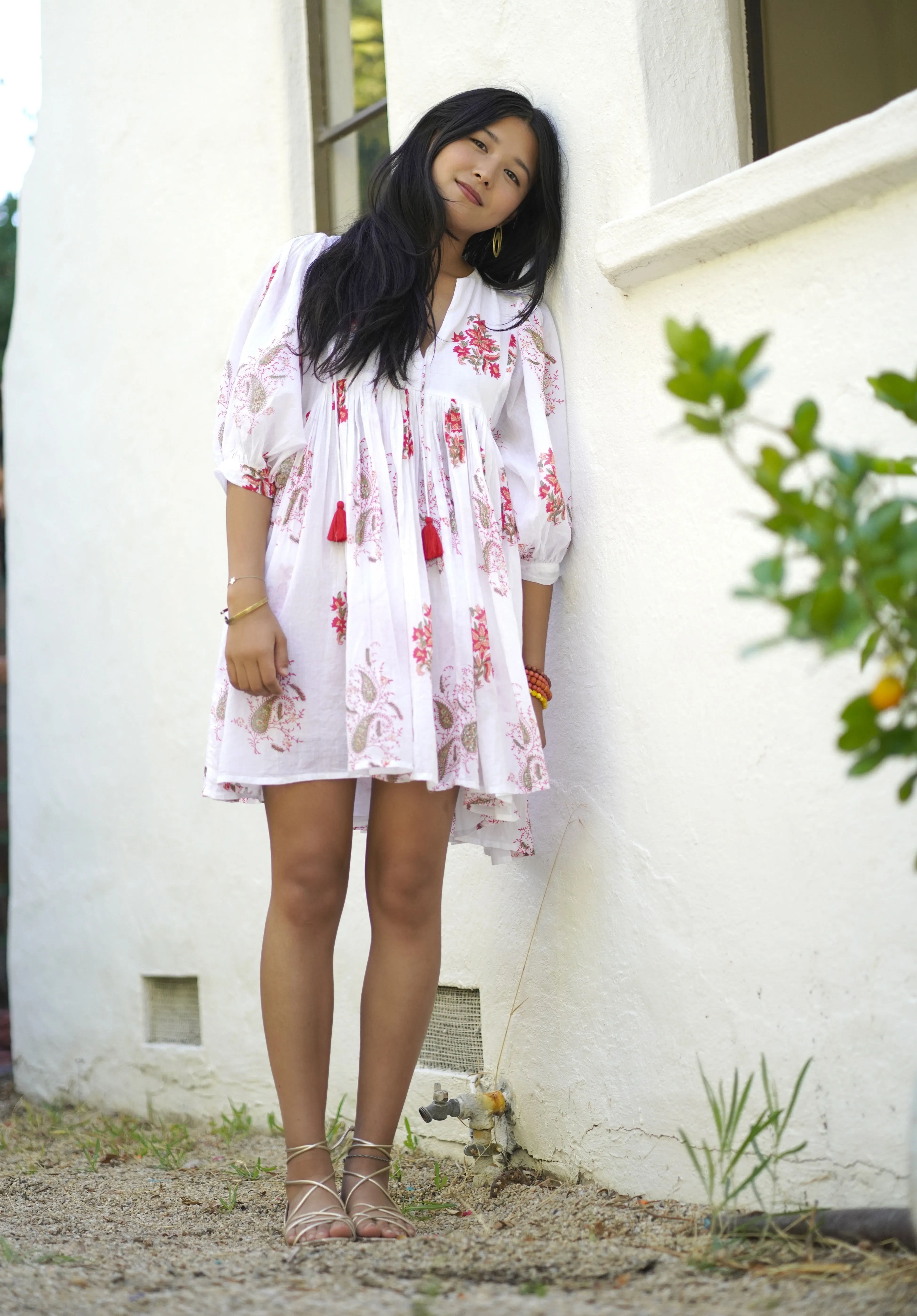 Raya Block Printed Mini Dress- Red Olive