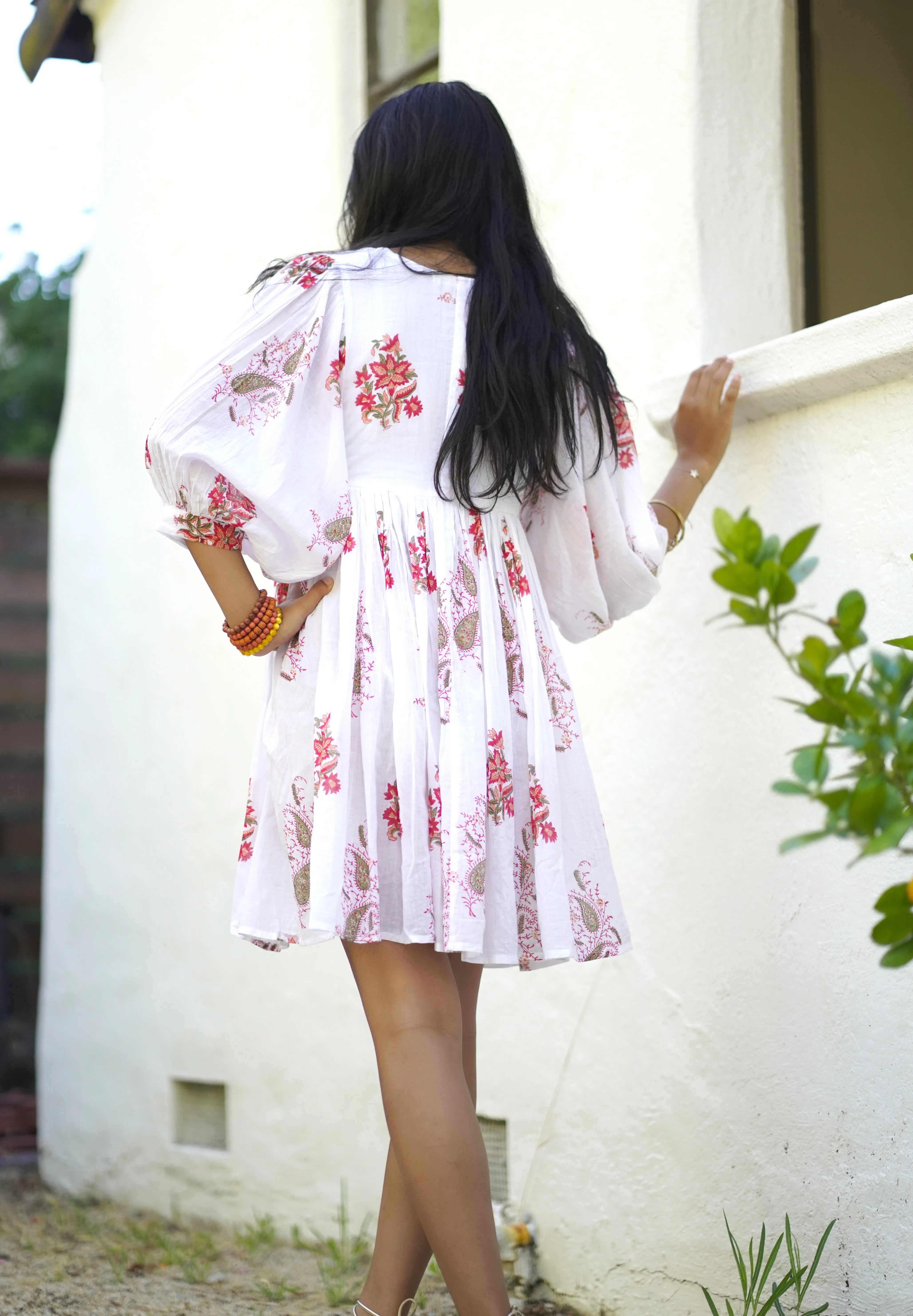 Raya Block Printed Mini Dress- Red Olive