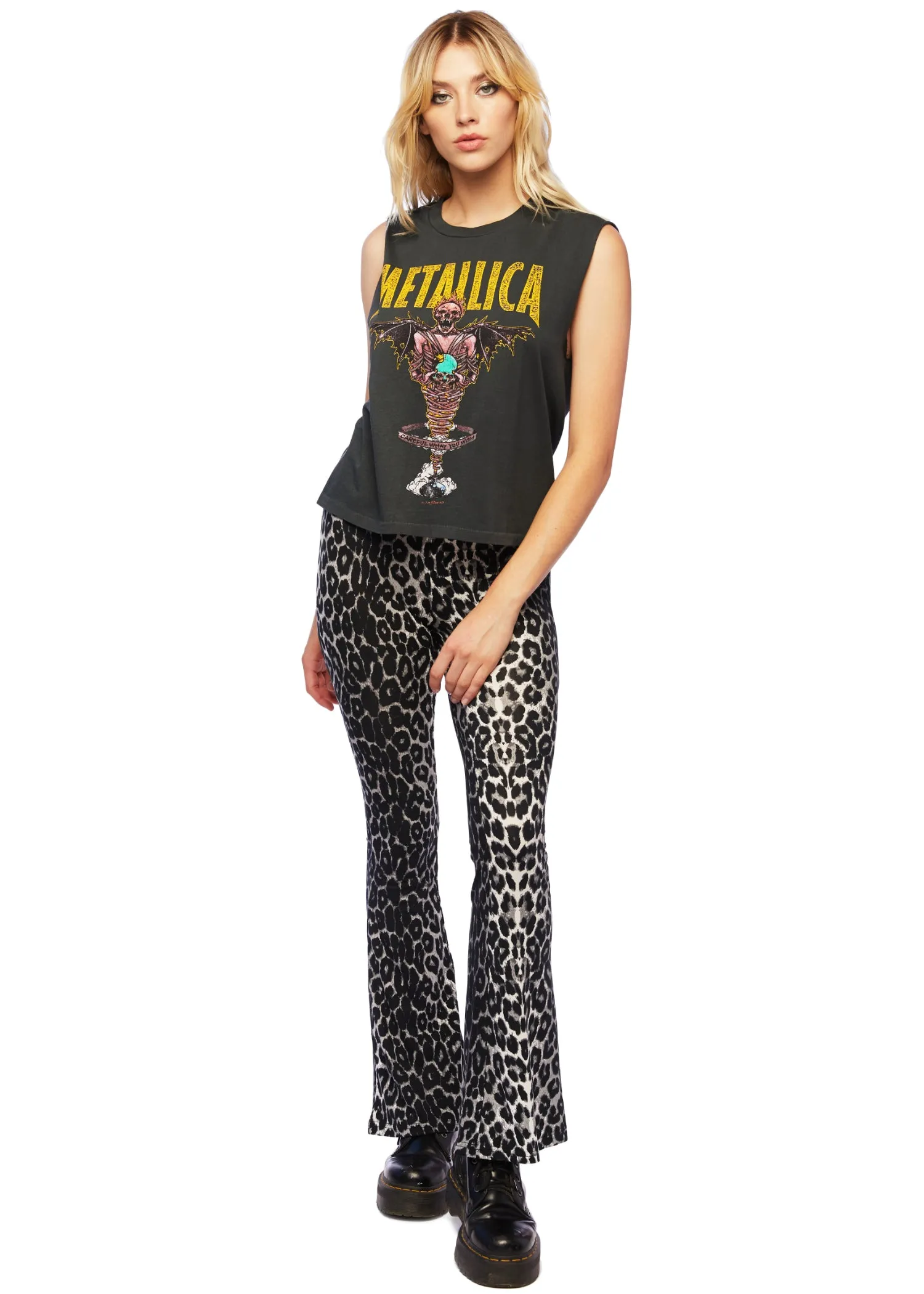 Rebel Soul Leopard Print Flared Bell Bottom Pants