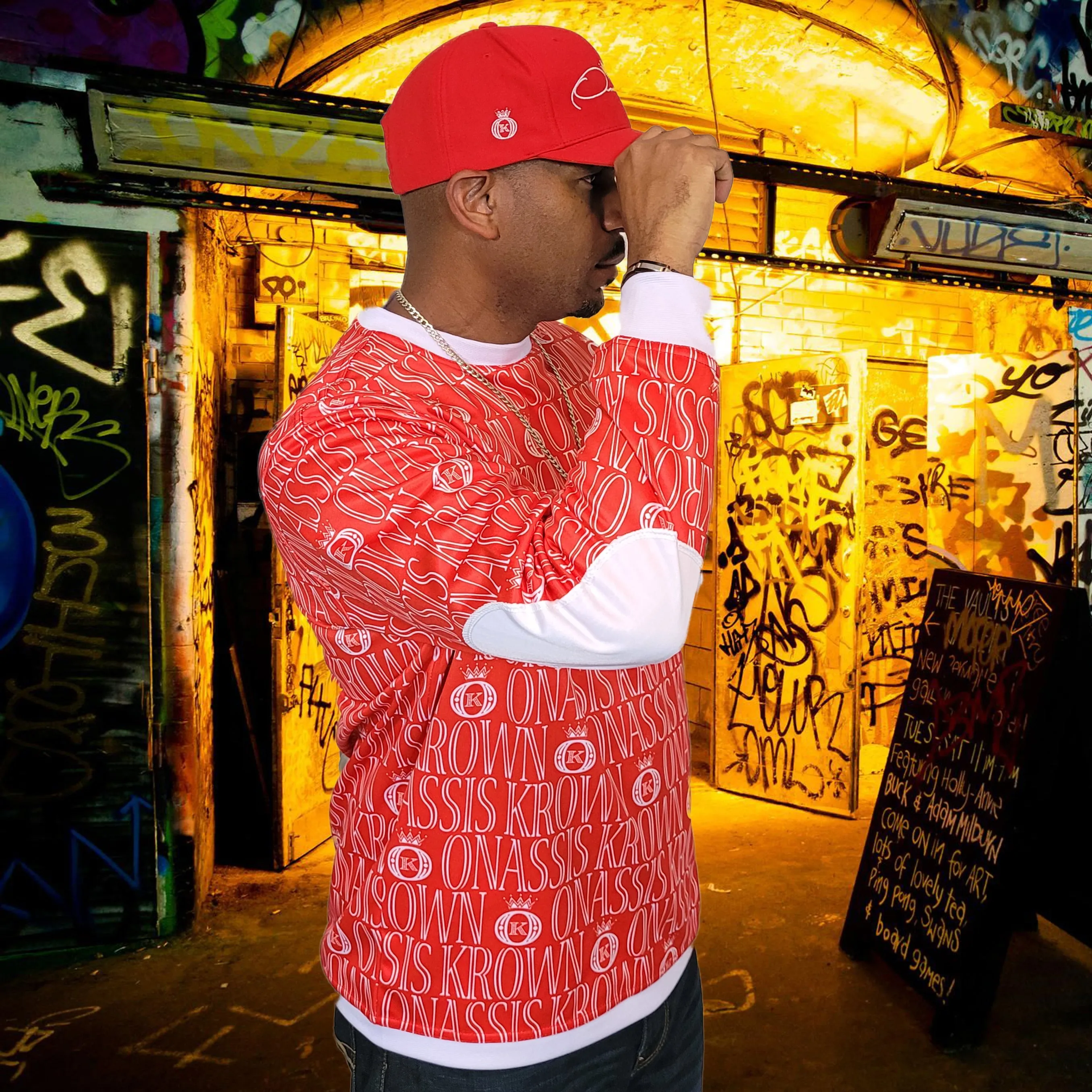 Red All Over Logo Designer Brand Monogram Pullover