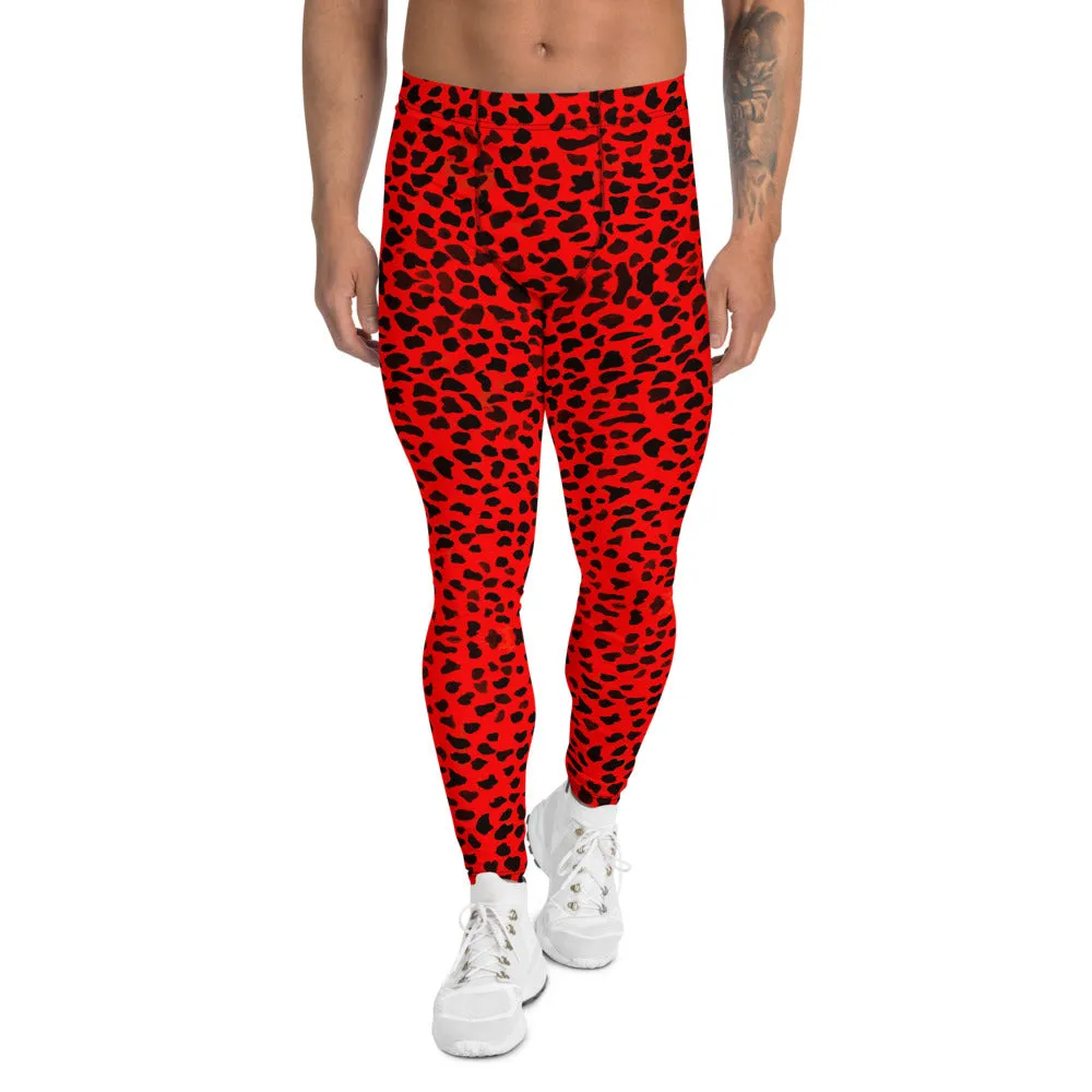 Red Cheetah Men's Leggings, Animal Print Compression Tights Meggings-Made in USA/EU