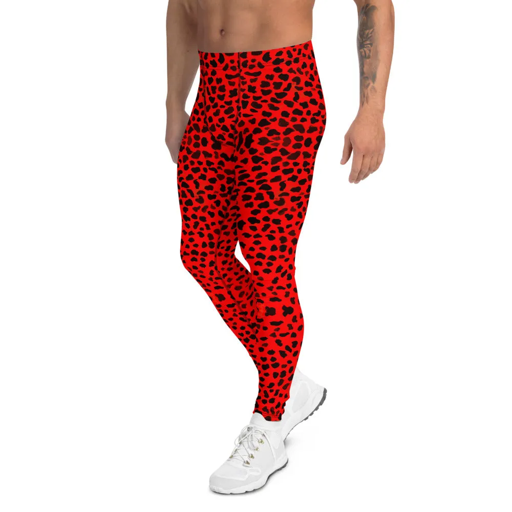 Red Cheetah Men's Leggings, Animal Print Compression Tights Meggings-Made in USA/EU