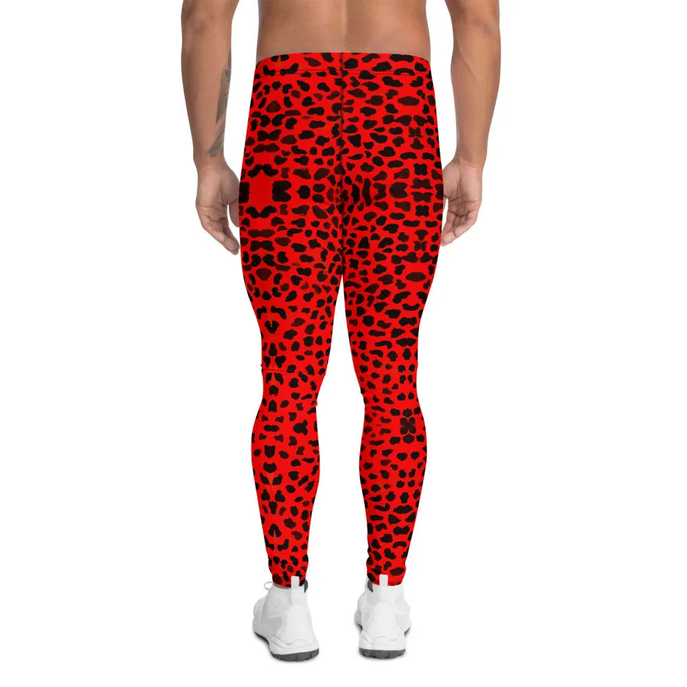 Red Cheetah Men's Leggings, Animal Print Compression Tights Meggings-Made in USA/EU