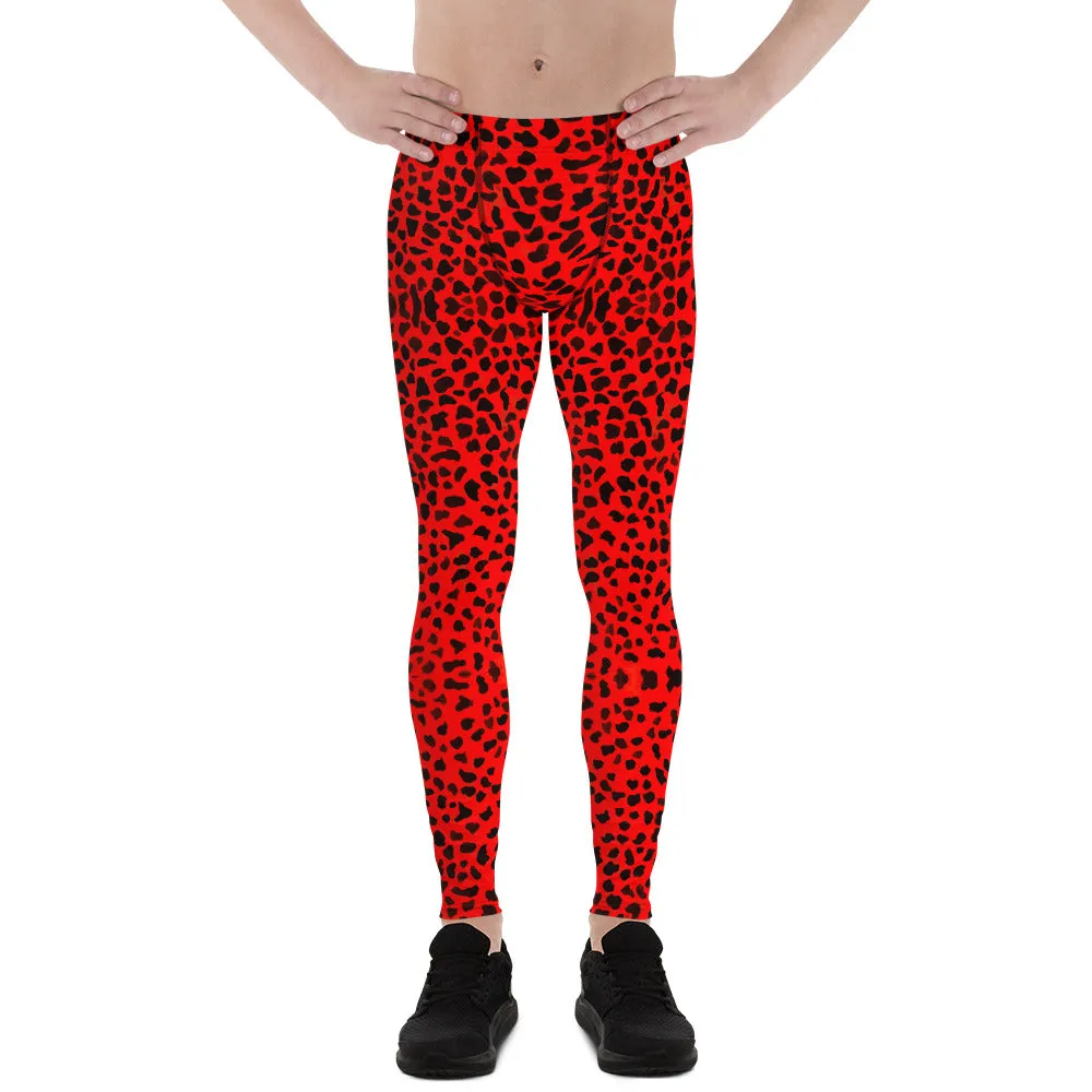 Red Cheetah Men's Leggings, Animal Print Compression Tights Meggings-Made in USA/EU