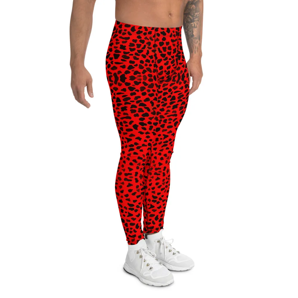 Red Cheetah Men's Leggings, Animal Print Compression Tights Meggings-Made in USA/EU