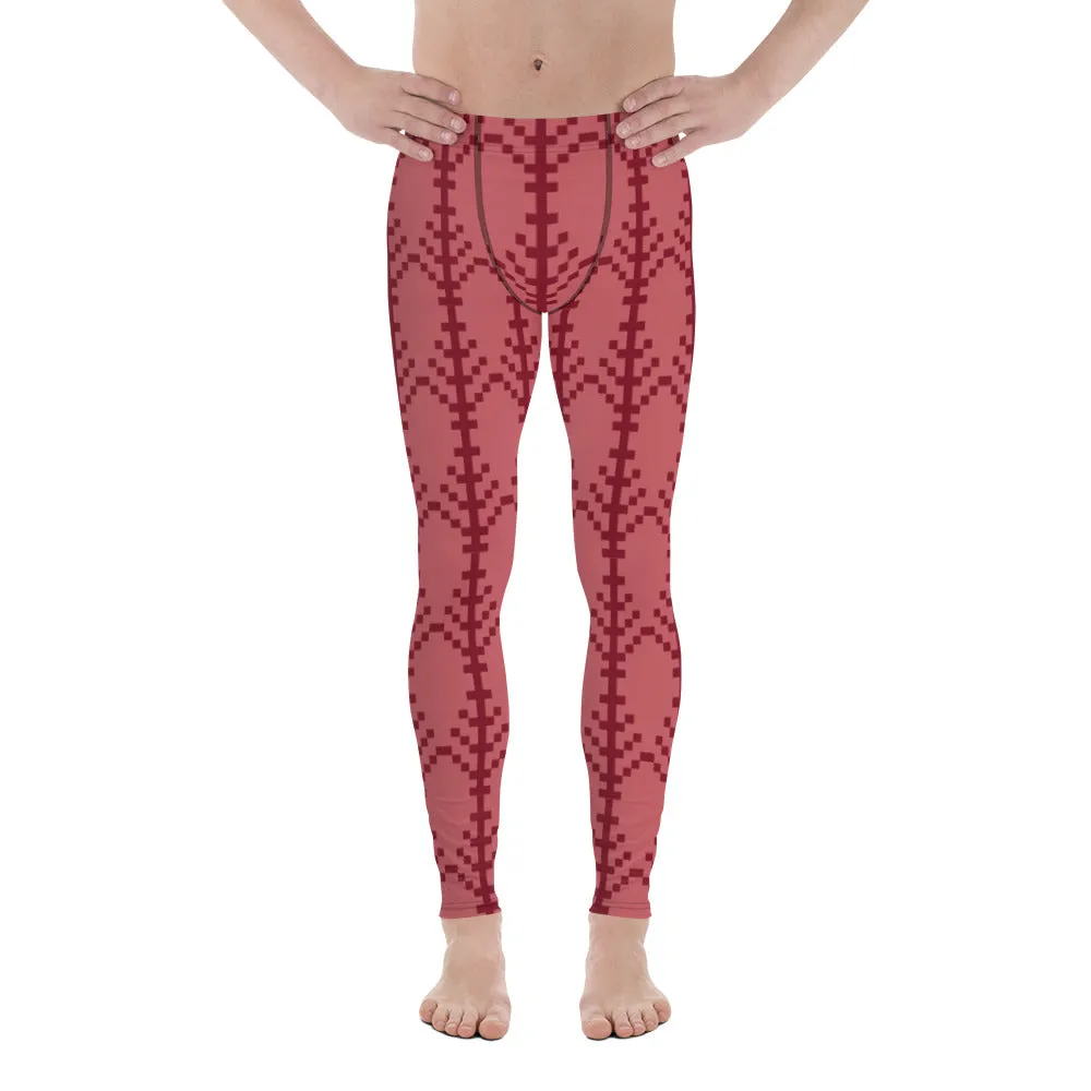 Red Christmas Festive Men's Leggings, Red X'mas Snowflakes Festive Best Holiday Tights For Men - Made in USA/EU/MX