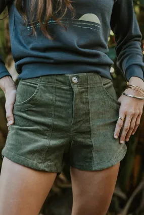 Retro Pocket Shorts - Olive Corduroy