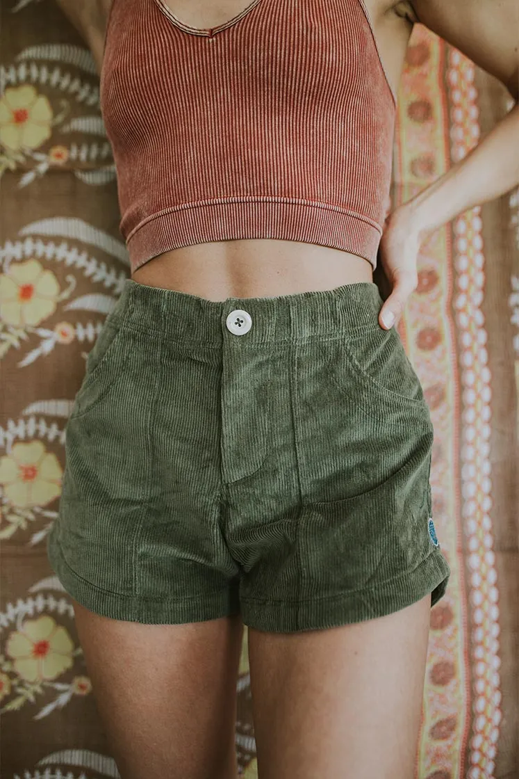 Retro Pocket Shorts - Olive Corduroy