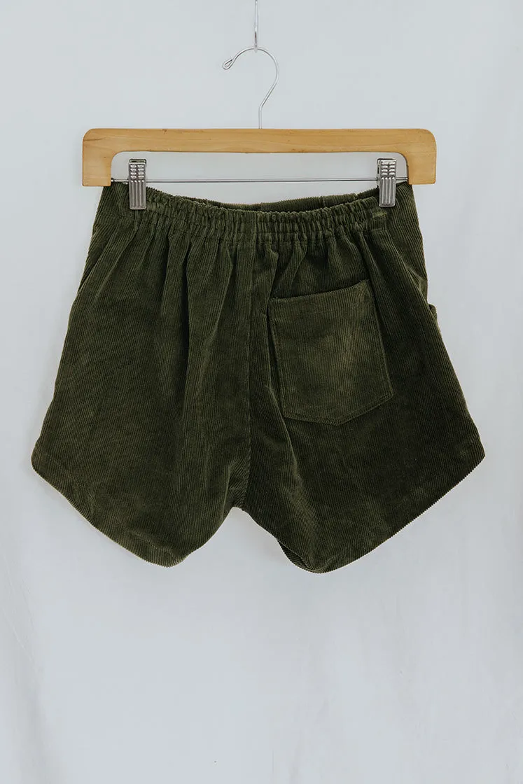 Retro Pocket Shorts - Olive Corduroy