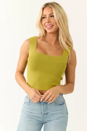 Rich Olive Square Neck Thick Knit Tank Top