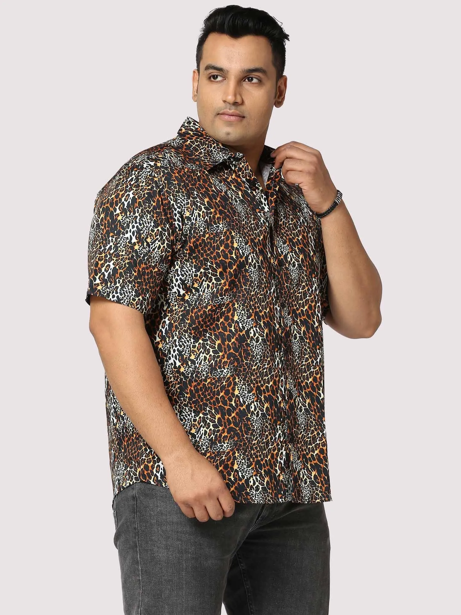 Roar Digital Printed Half Shirt Men's Plus Size