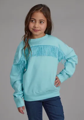 Roper Kids Girls Fleece Fringe Turquoise 100% Cotton L/S Sweatshirt