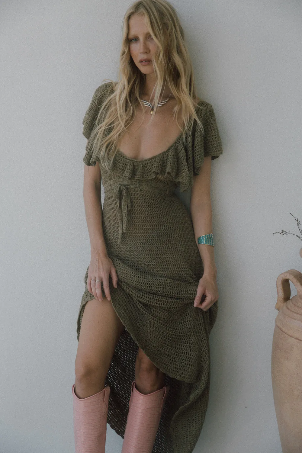 Rosalita Crochet Maxi Dress - Olive