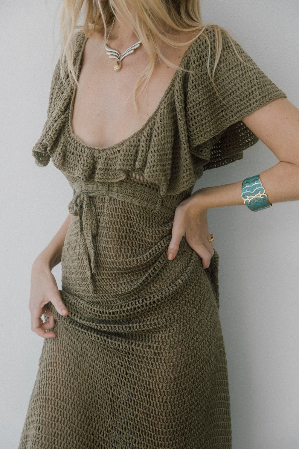 Rosalita Crochet Maxi Dress - Olive